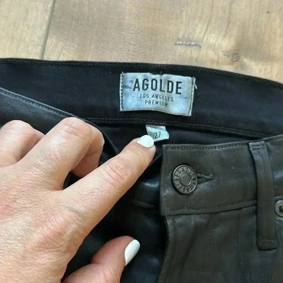 𝅺AGOLDE Sophie High Rise Coated Shiny Skinny Black Jeans Sz 27 - Picture 3 of 6